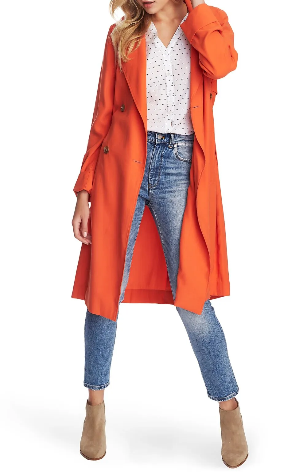 1. State Soft Twill Belted Trench Coat