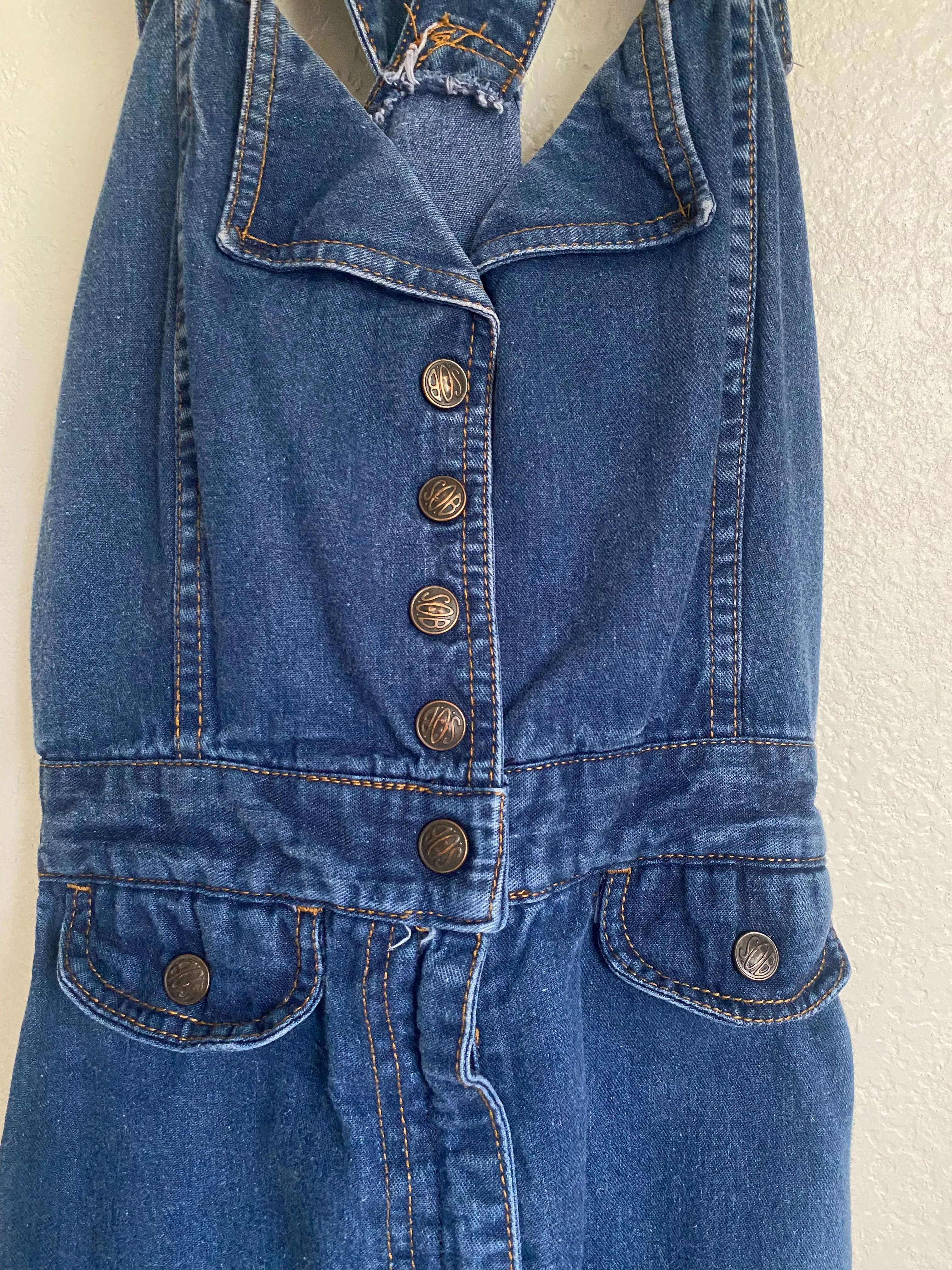 1970s S.O.B. Shades of Blue Denim Overall Jumpsuit size 13