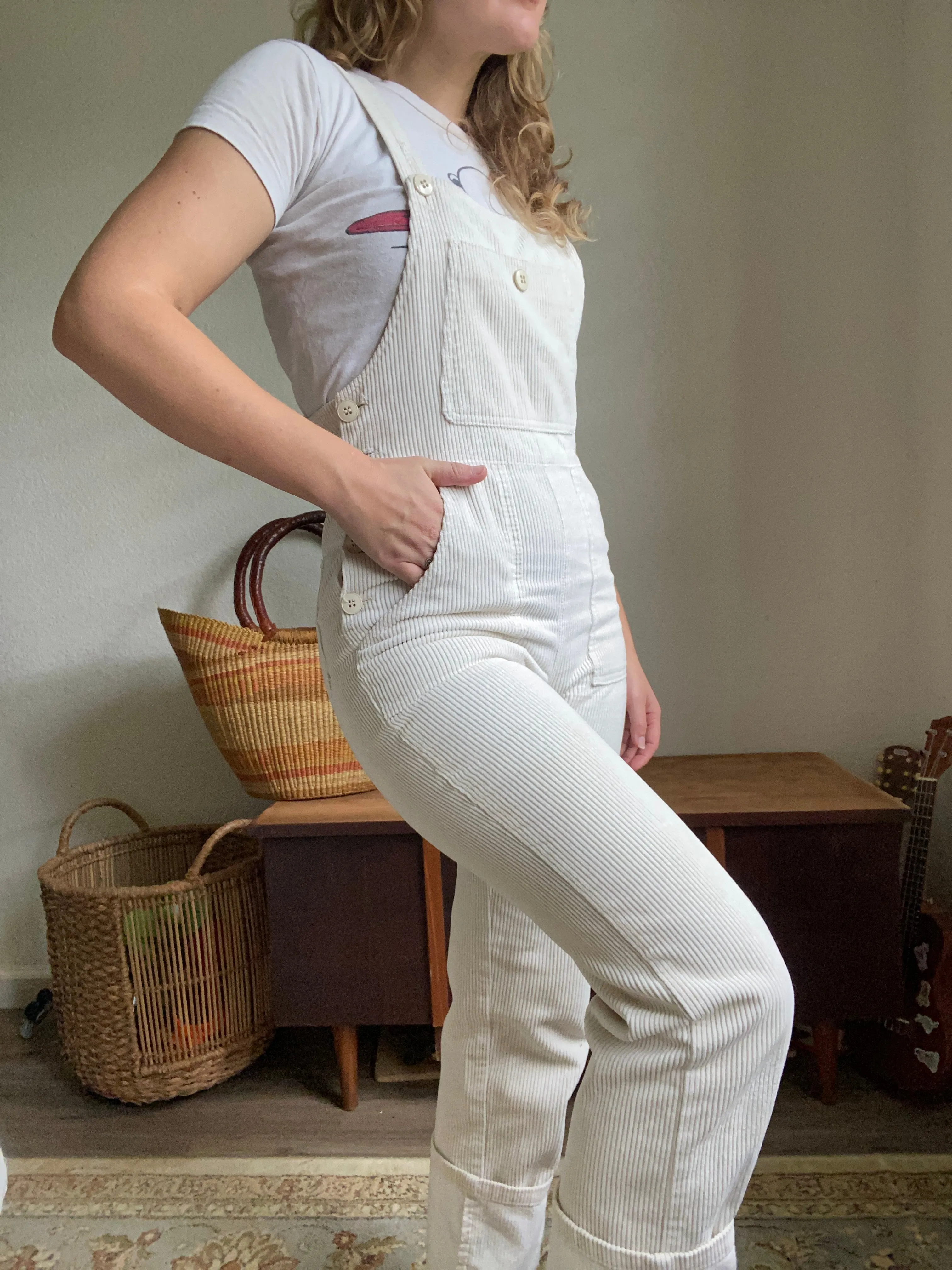 70s/80s Cream Corduroy Overalls