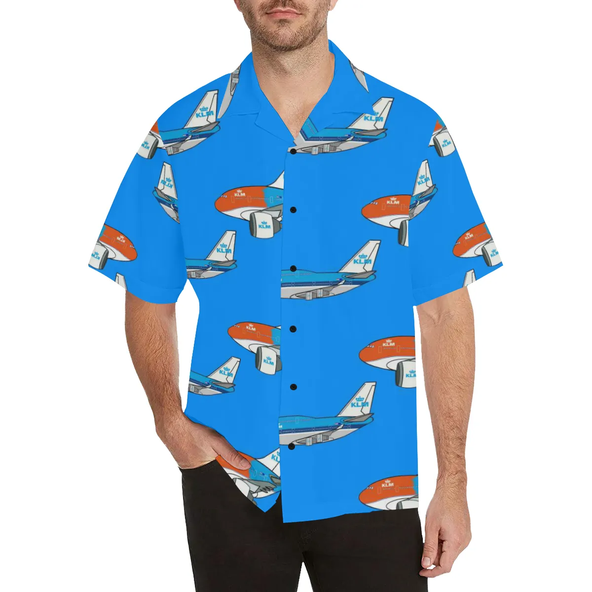 747 KLM LIGHT BLUE HAWAIIAN SHIRT