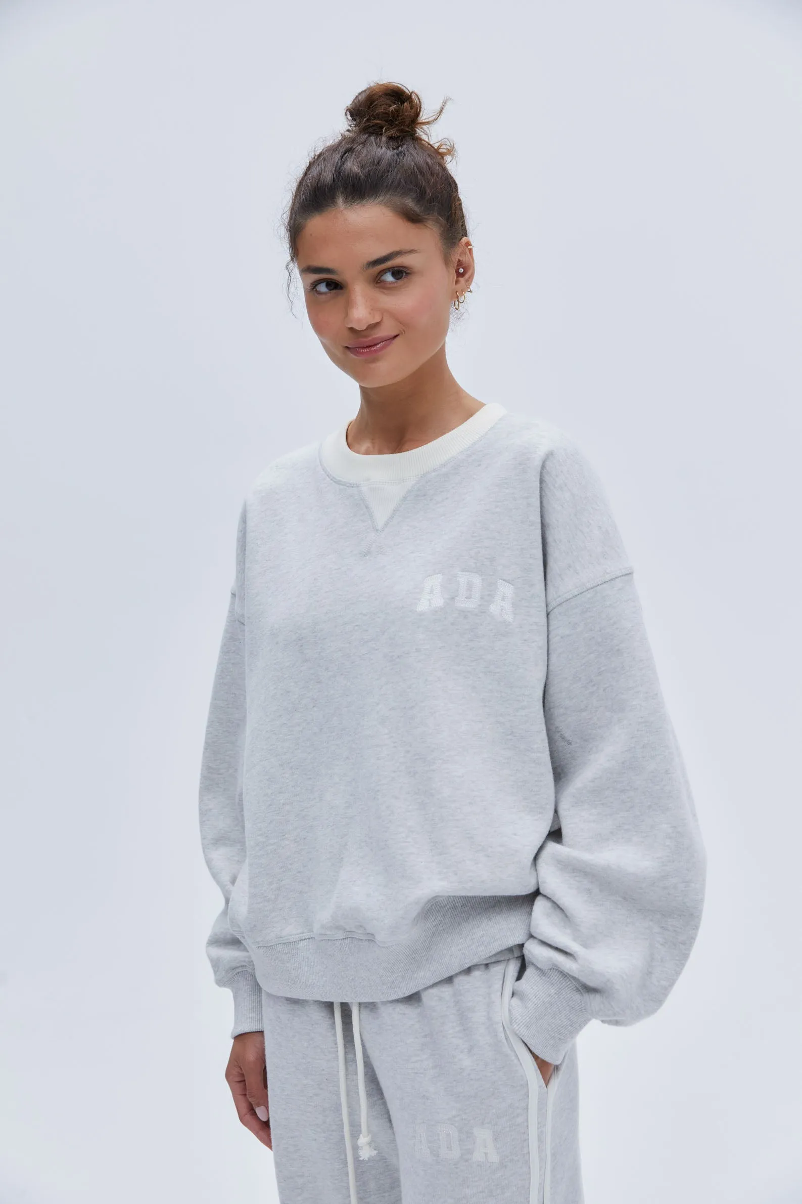 ADA Stitch Loose Fit Sweatshirt - Light Grey Melange/Marshmallow White