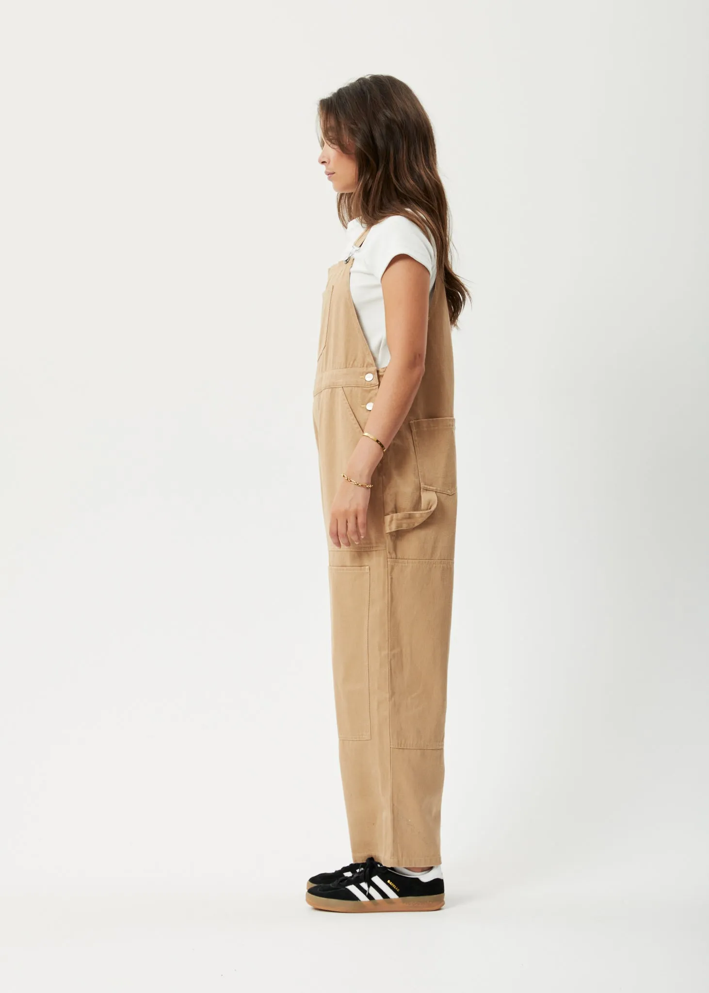 AFENDS Womens Sleepy Hollow Louis - Twill Baggy Overalls - Tan