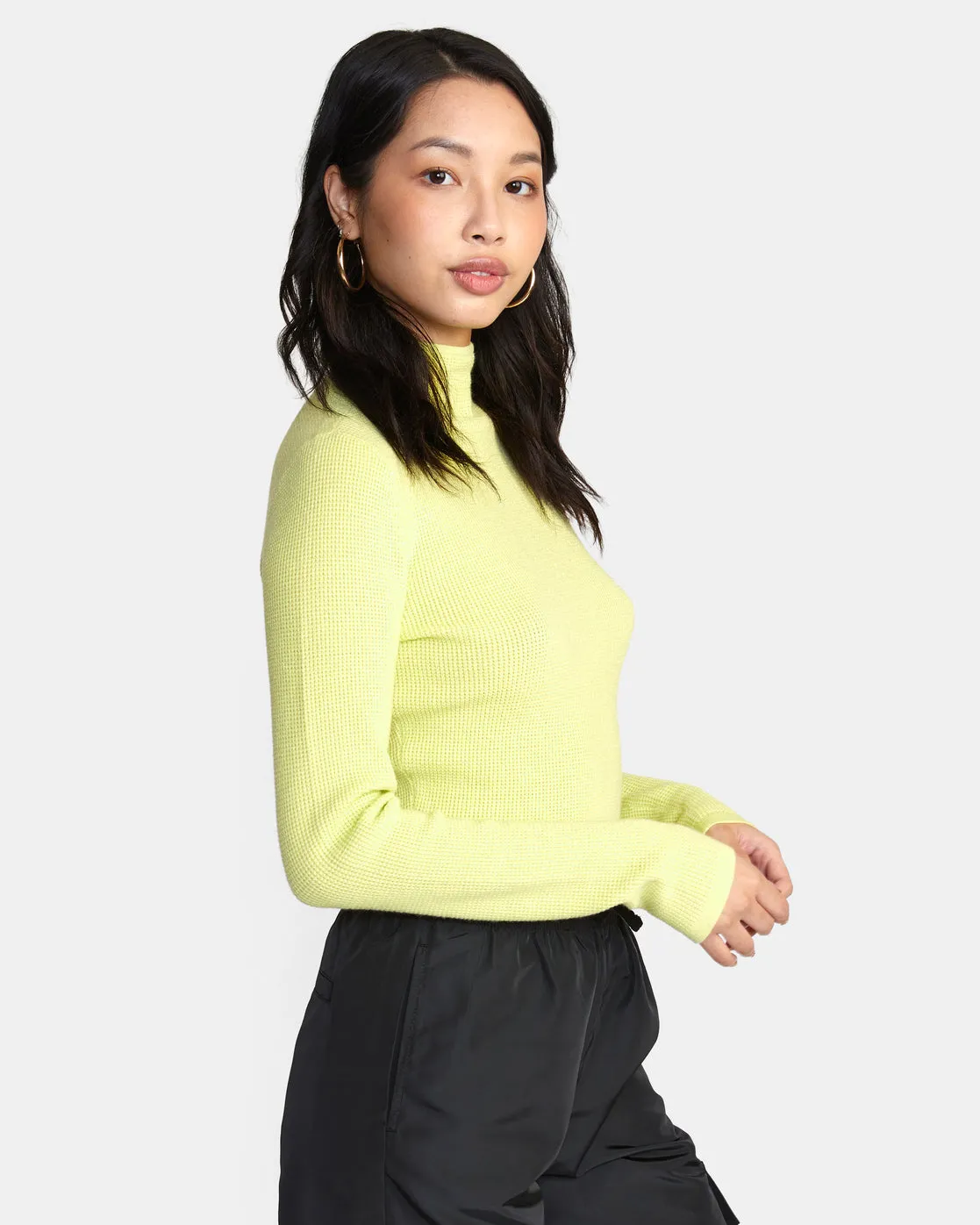 Après Sweater Long Sleeve Crop Top - Lime Yellow