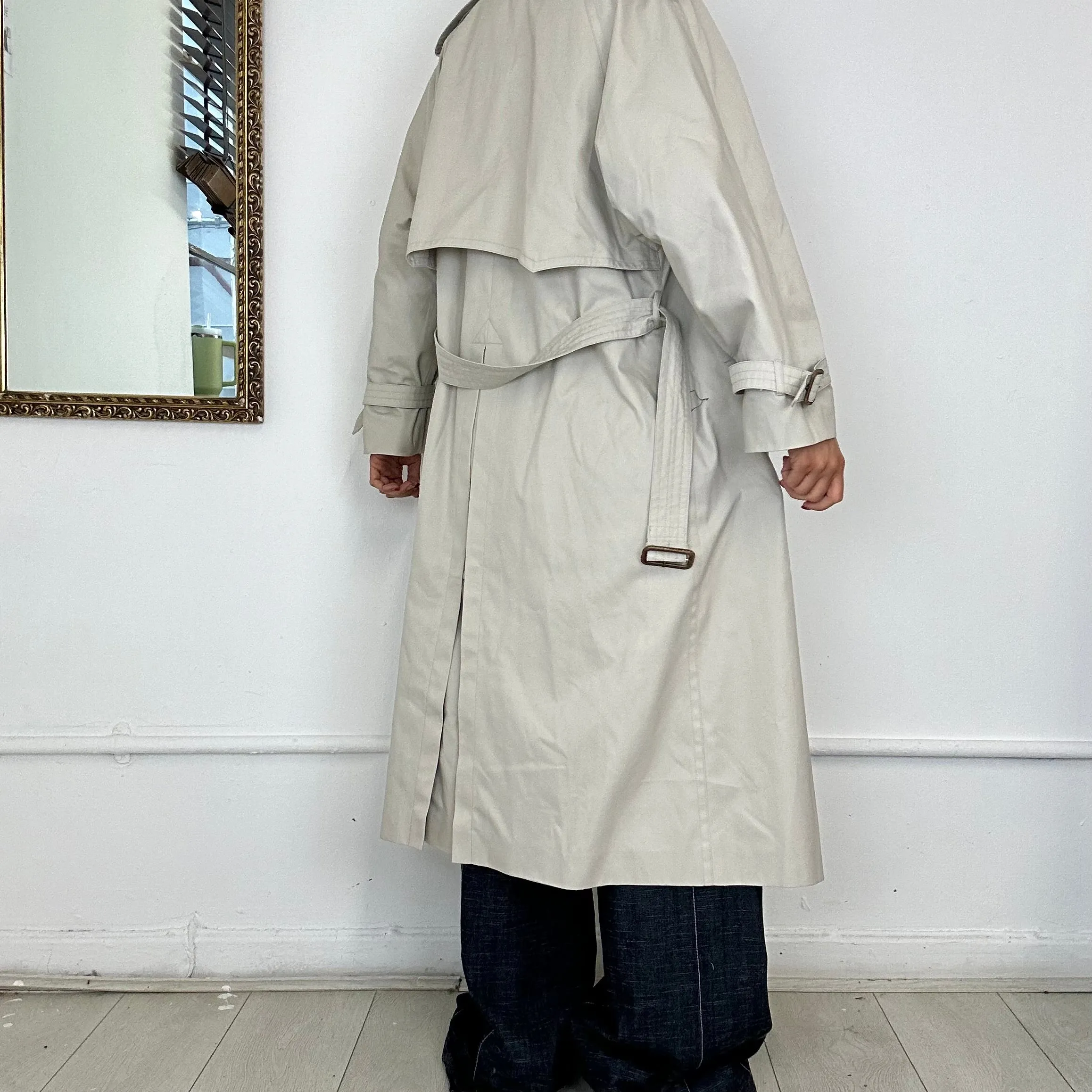 beige vintage long trench coat by barstons