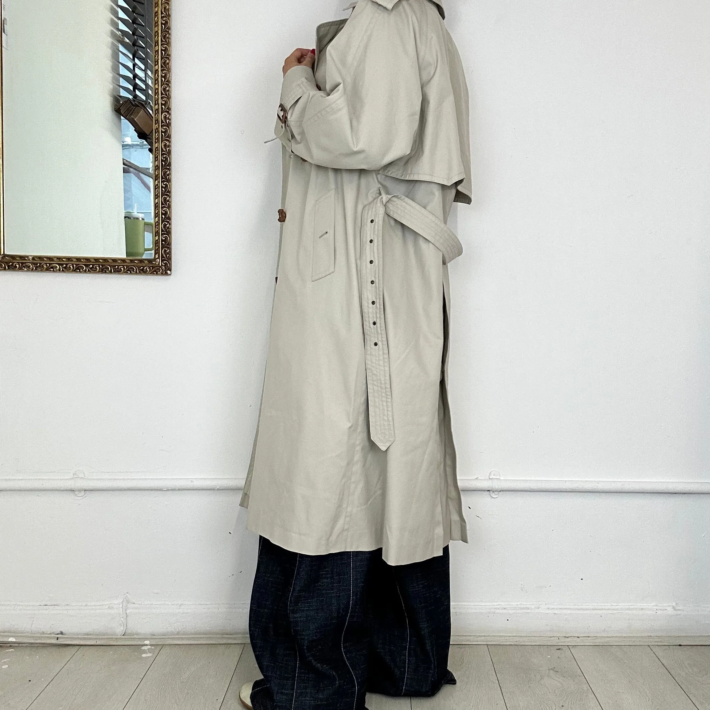 beige vintage long trench coat by barstons