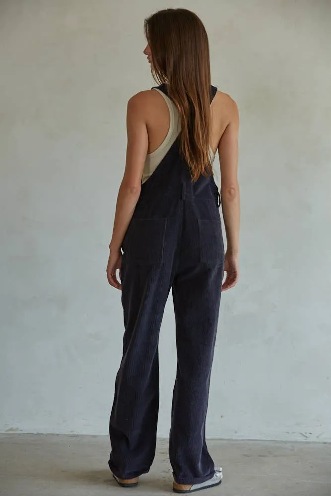 Black Corduroy Sleeveless Overalls