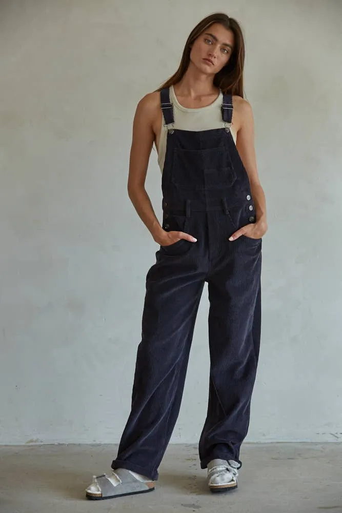 Black Corduroy Sleeveless Overalls