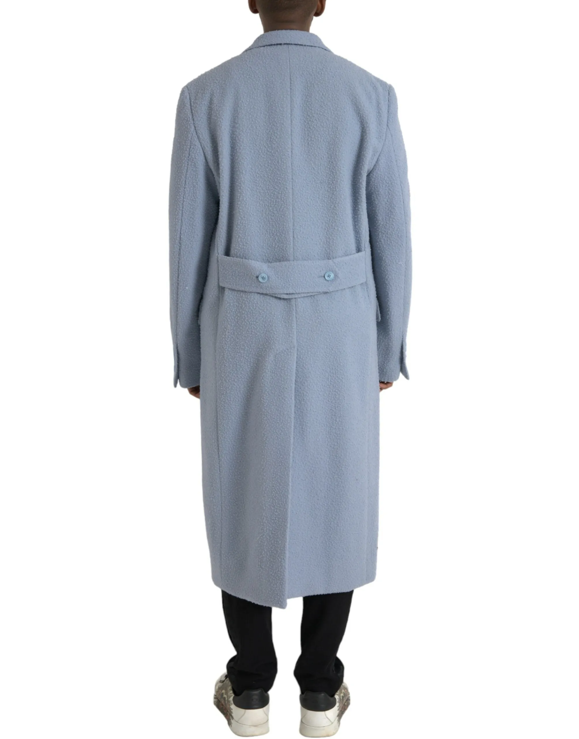 Blue Double Breasted Long Trench Coat Jacket