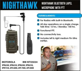 BlueWi BW-NTX5034 Nighthawk Bluetooth Lapel Microphone for Motorola TRBO