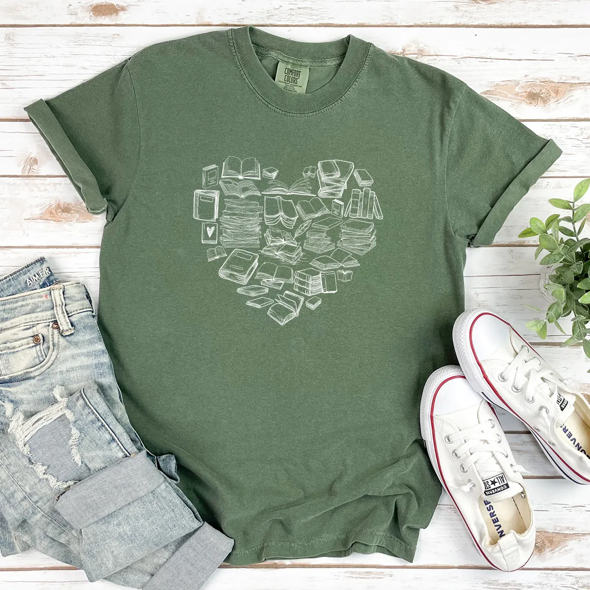 book heart cotton tee