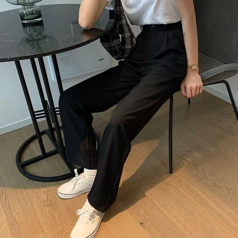 Casual High-Waist Pants With Straight Leg