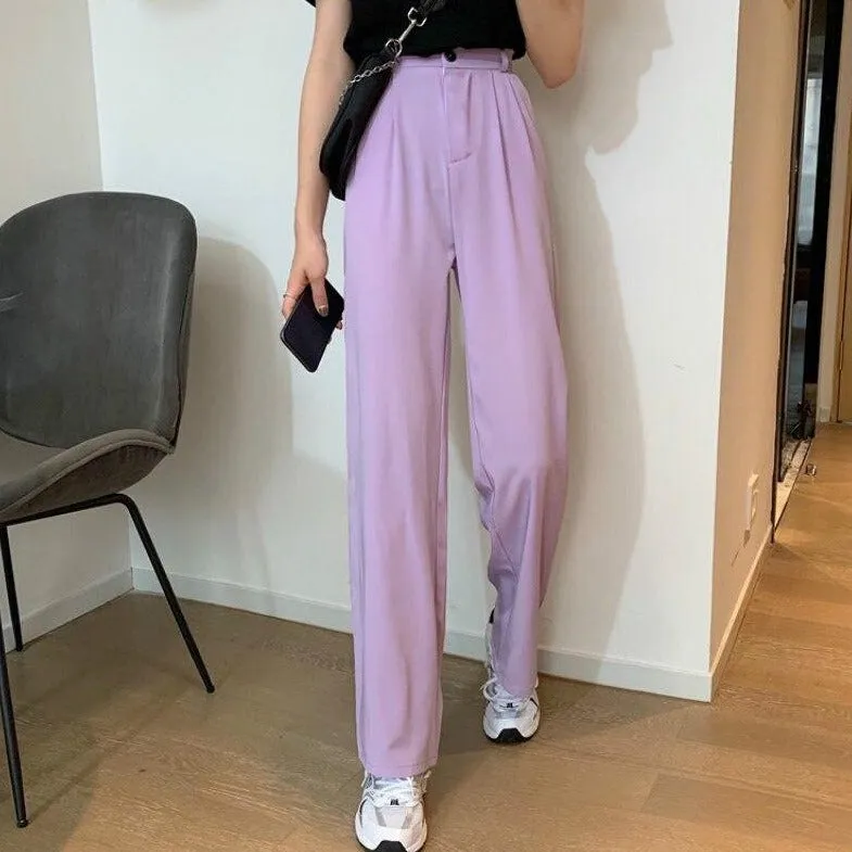 Casual High-Waist Pants With Straight Leg