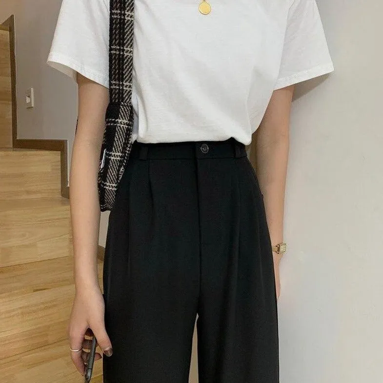 Casual High-Waist Pants With Straight Leg