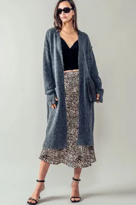 Charcoal Fuzzy Longline Cardigan