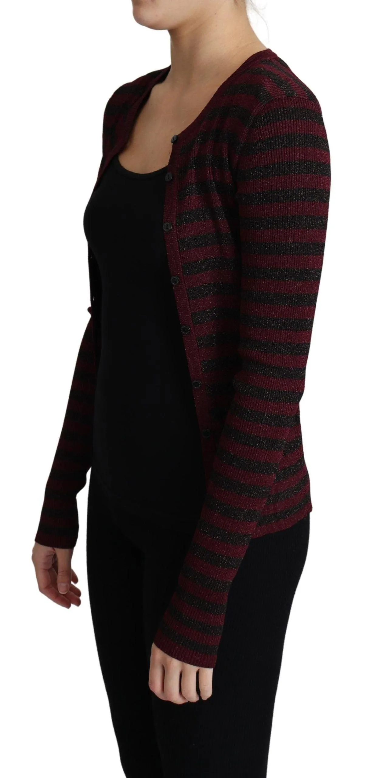 Dolce & Gabbana Black Red Striped Viscose Cardigan Sweater