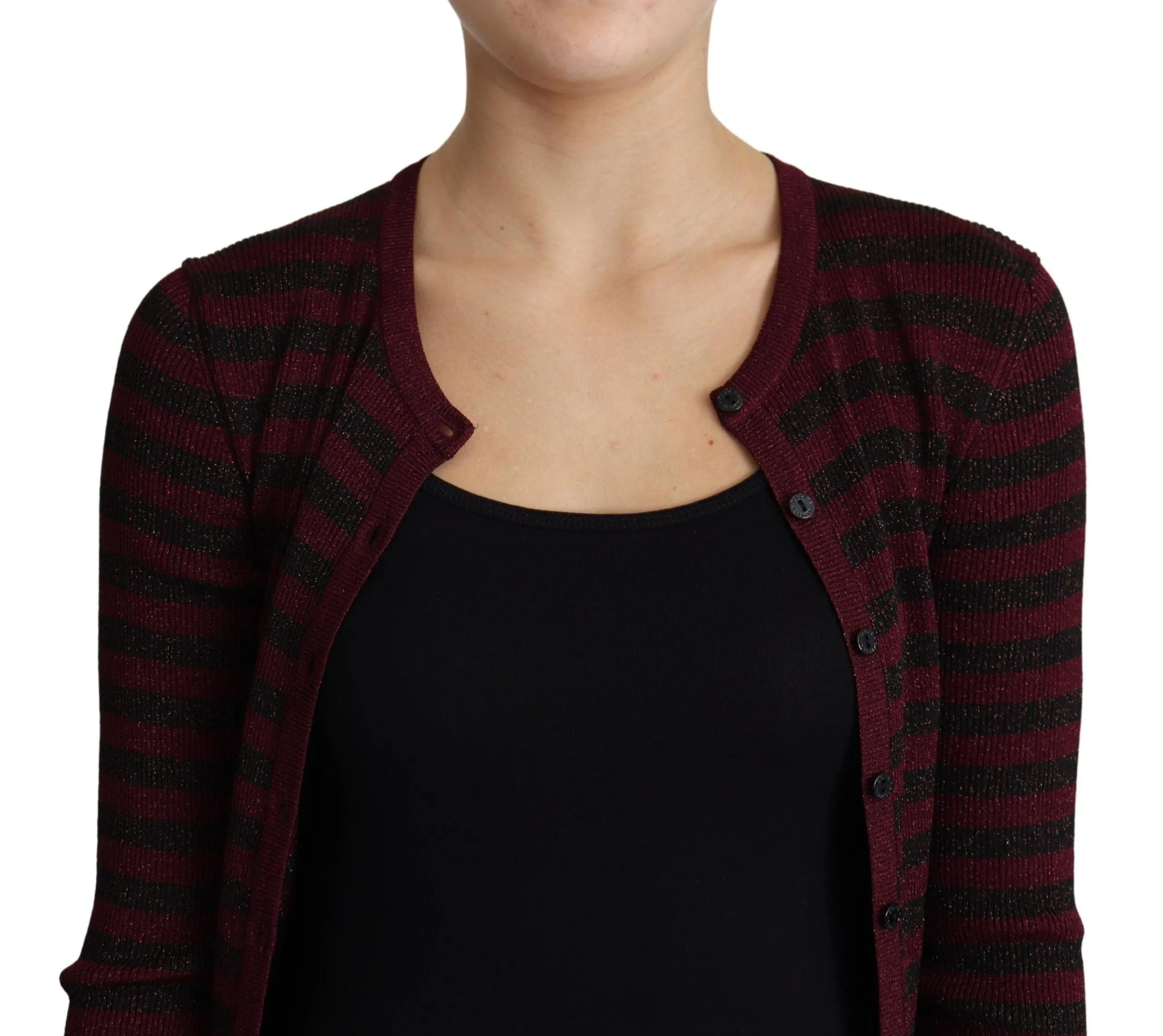 Dolce & Gabbana Black Red Striped Viscose Cardigan Sweater