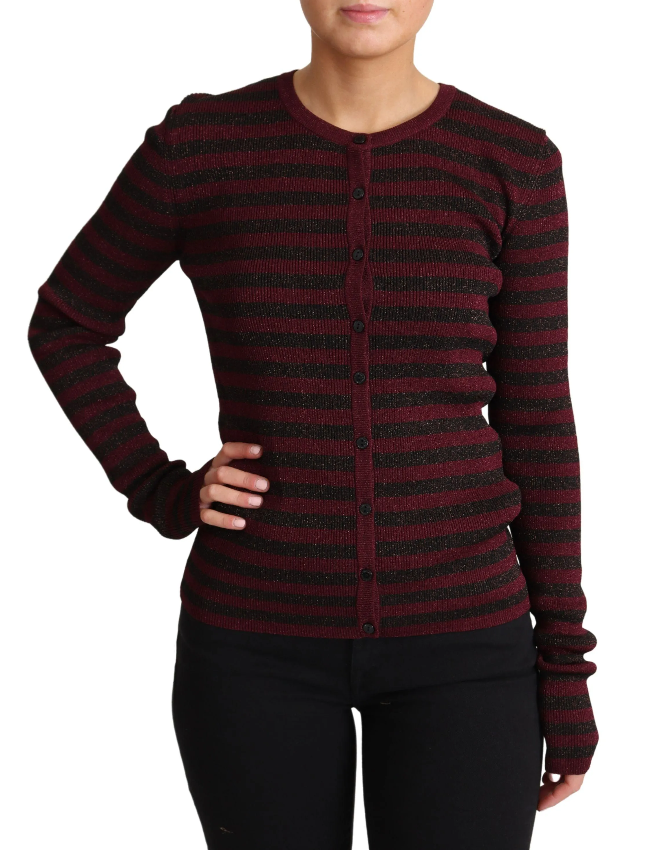 Dolce & Gabbana Black Red Striped Viscose Cardigan Sweater