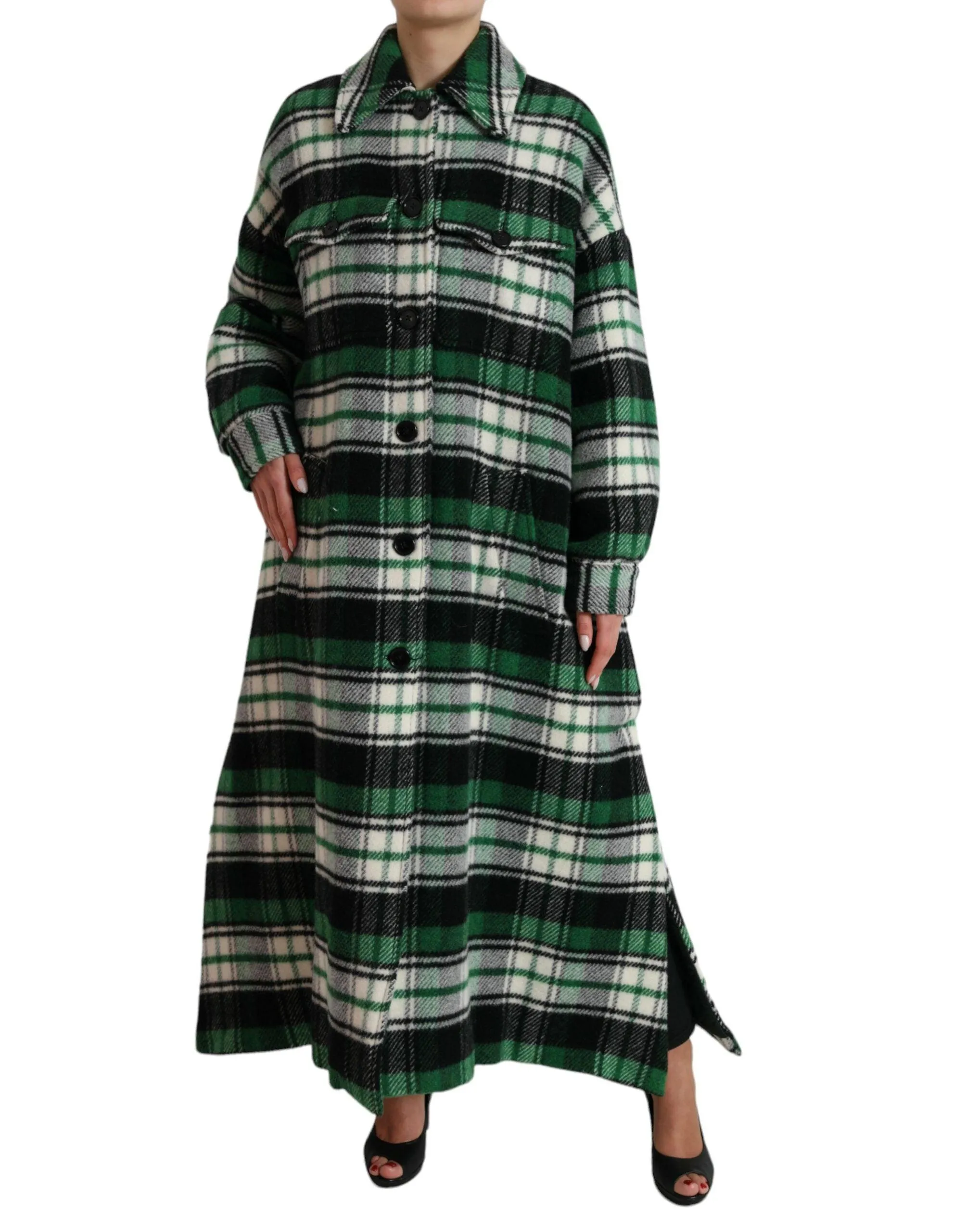 Dolce & Gabbana Green Plaid Long Sleeve Casual Coat Jacket