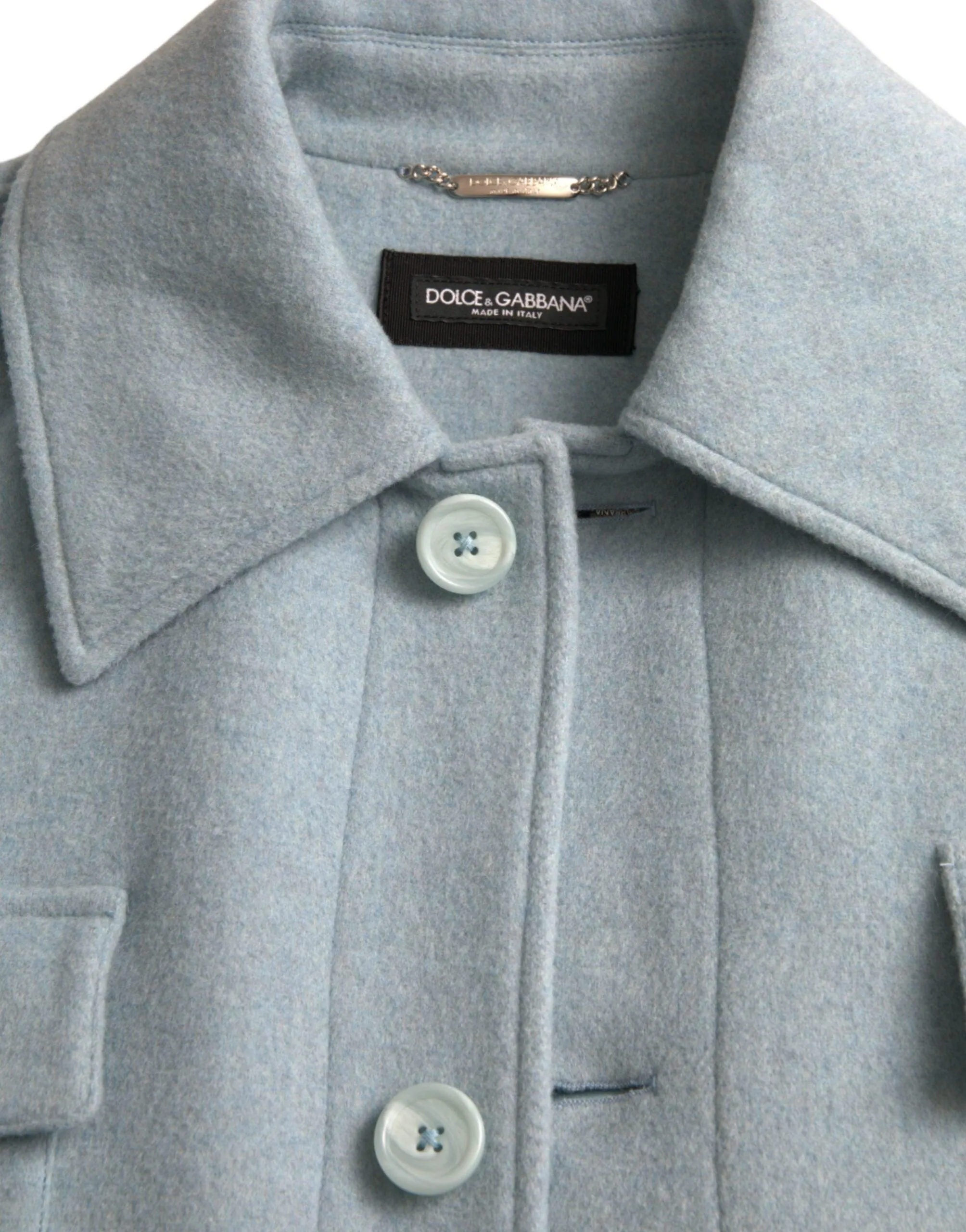 Dolce & Gabbana Light Blue Wool Button Coat