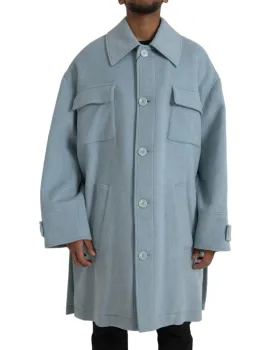 Dolce & Gabbana Light Blue Wool Button Coat