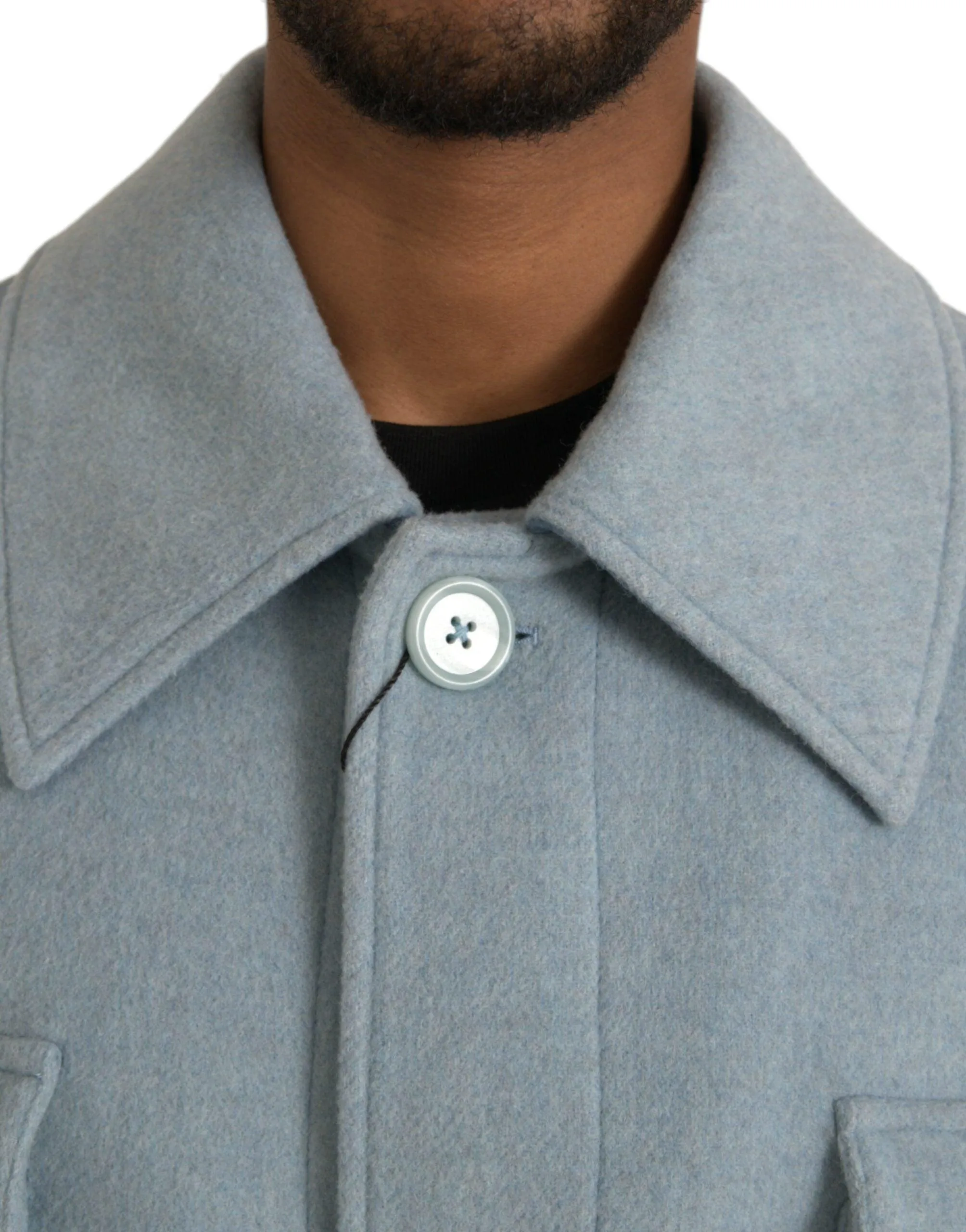 Dolce & Gabbana Light Blue Wool Button Coat