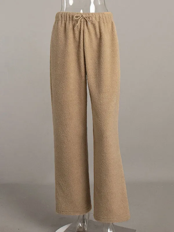 Drawstring Solid Color High Waisted Loose Trousers Pants