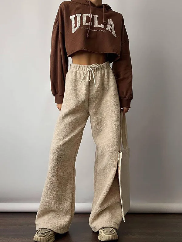 Drawstring Solid Color High Waisted Loose Trousers Pants