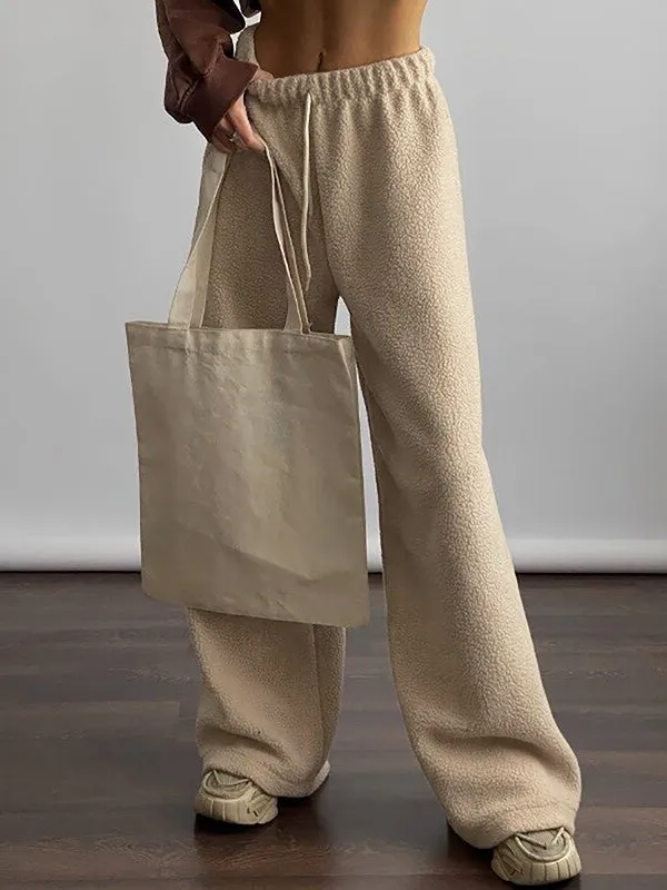 Drawstring Solid Color High Waisted Loose Trousers Pants