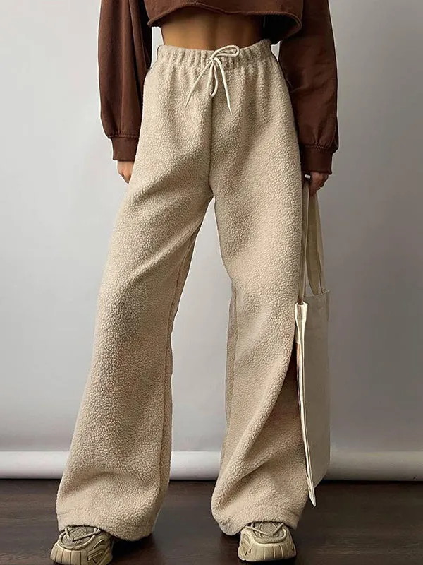 Drawstring Solid Color High Waisted Loose Trousers Pants