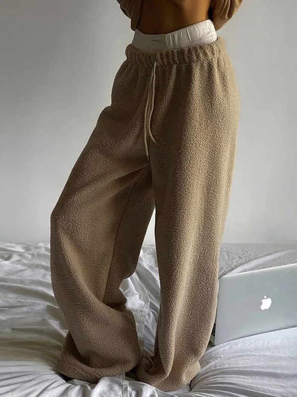 Drawstring Solid Color High Waisted Loose Trousers Pants