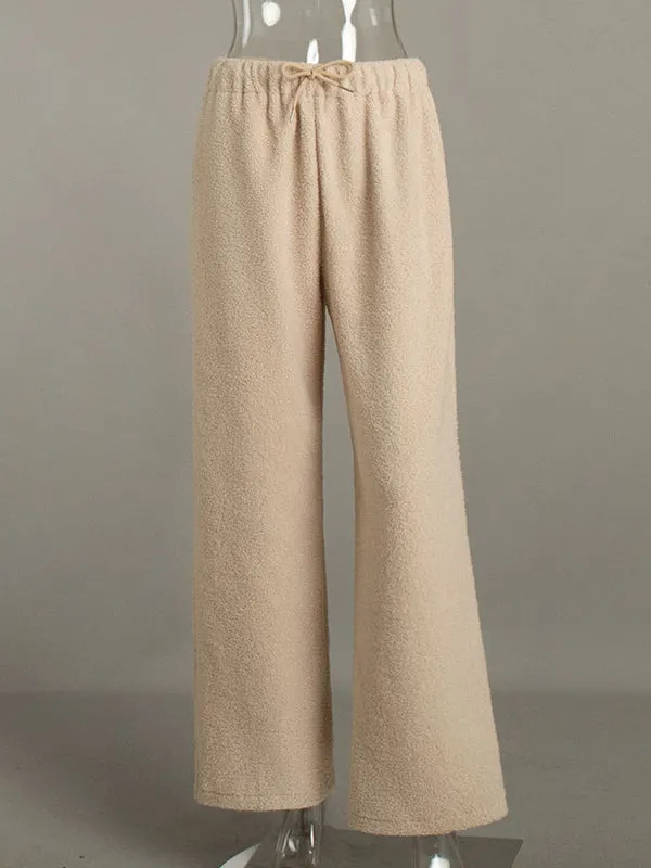 Drawstring Solid Color High Waisted Loose Trousers Pants