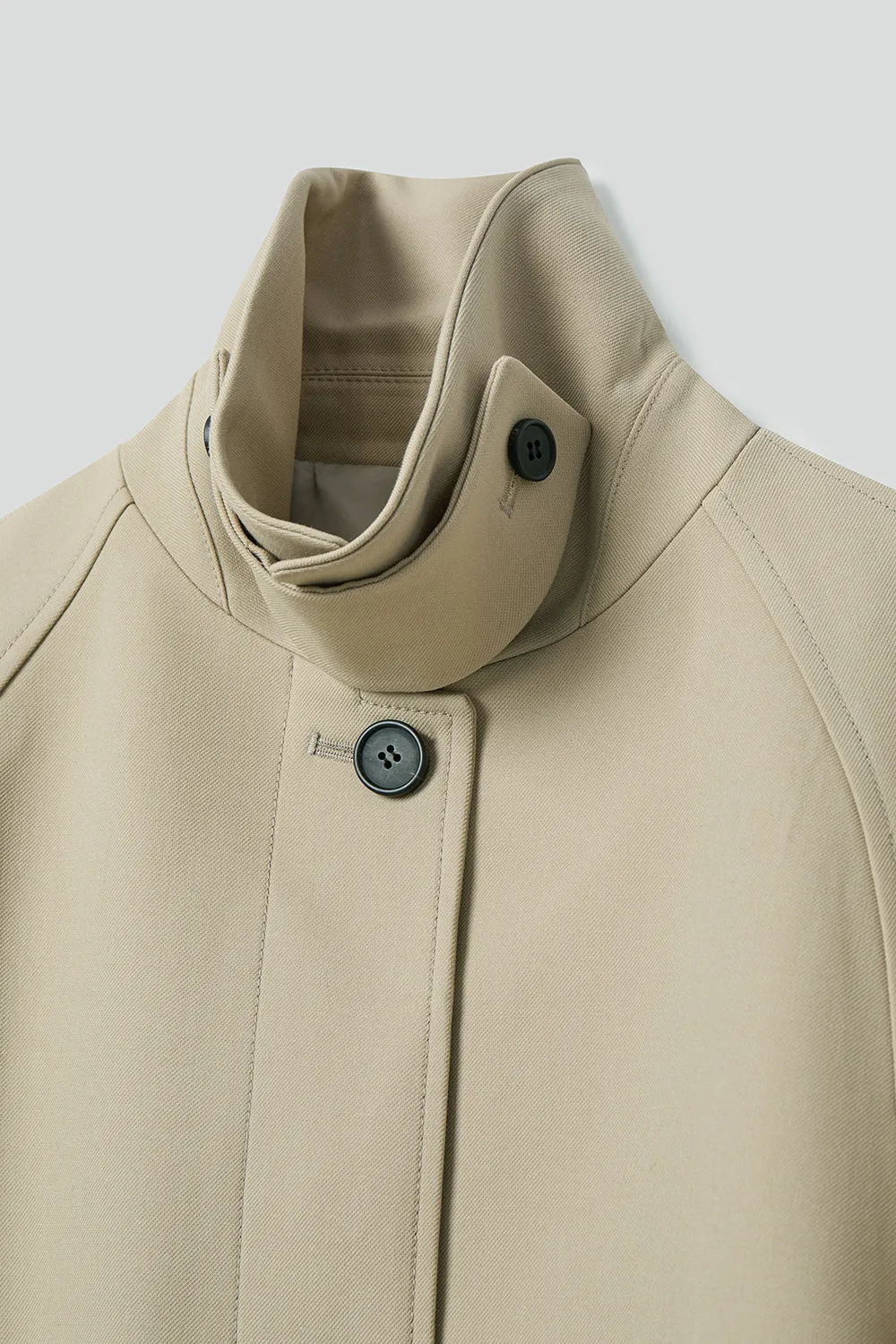 EDUARDO Trench Coat Women's Single-Breasted Belted Wool Blend with a Detachable Shirt Collar Flap.- Beige