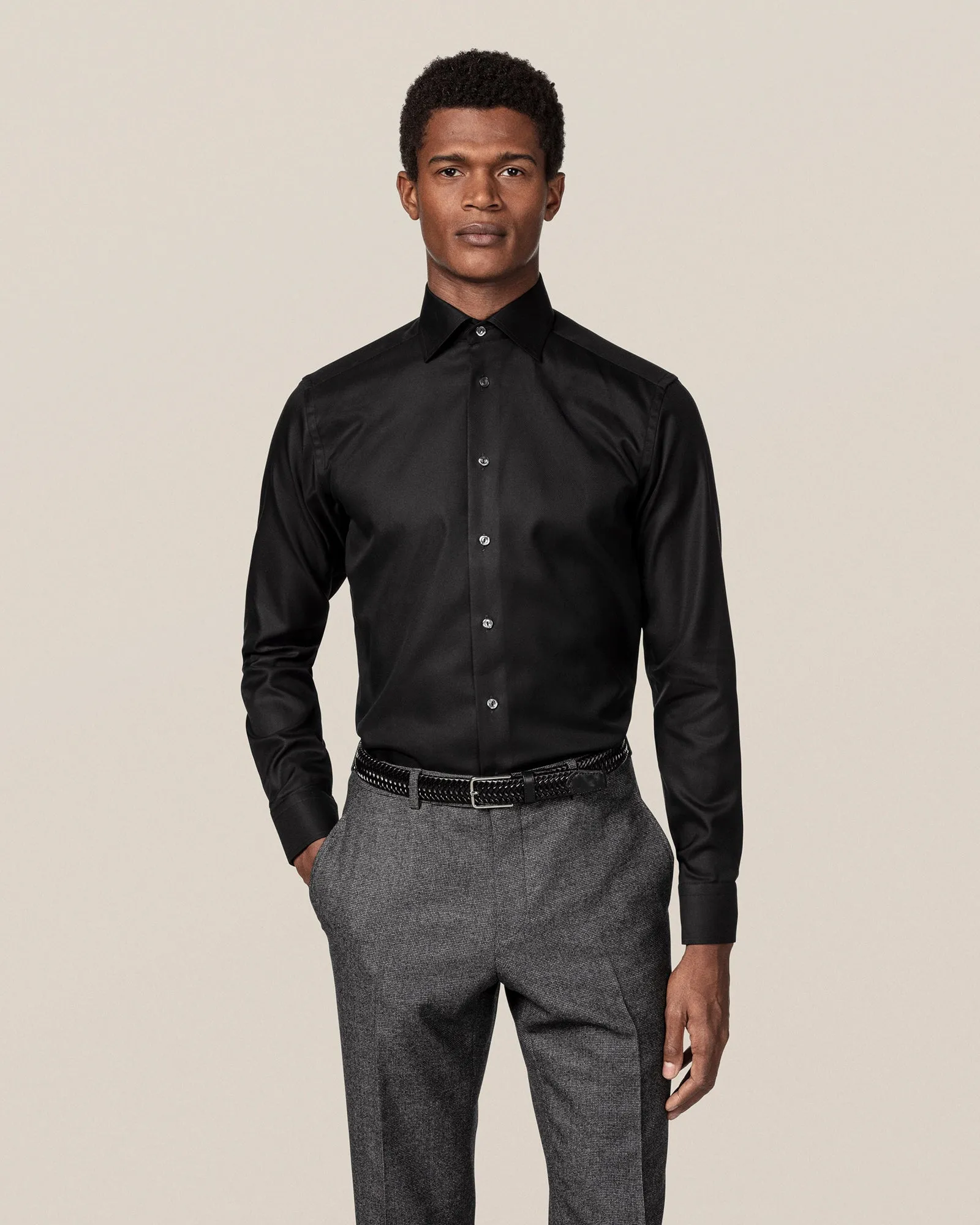 ETON 31007931118 BLACK TEXTURED TWILL CONTEMPORARY SC SHIRT