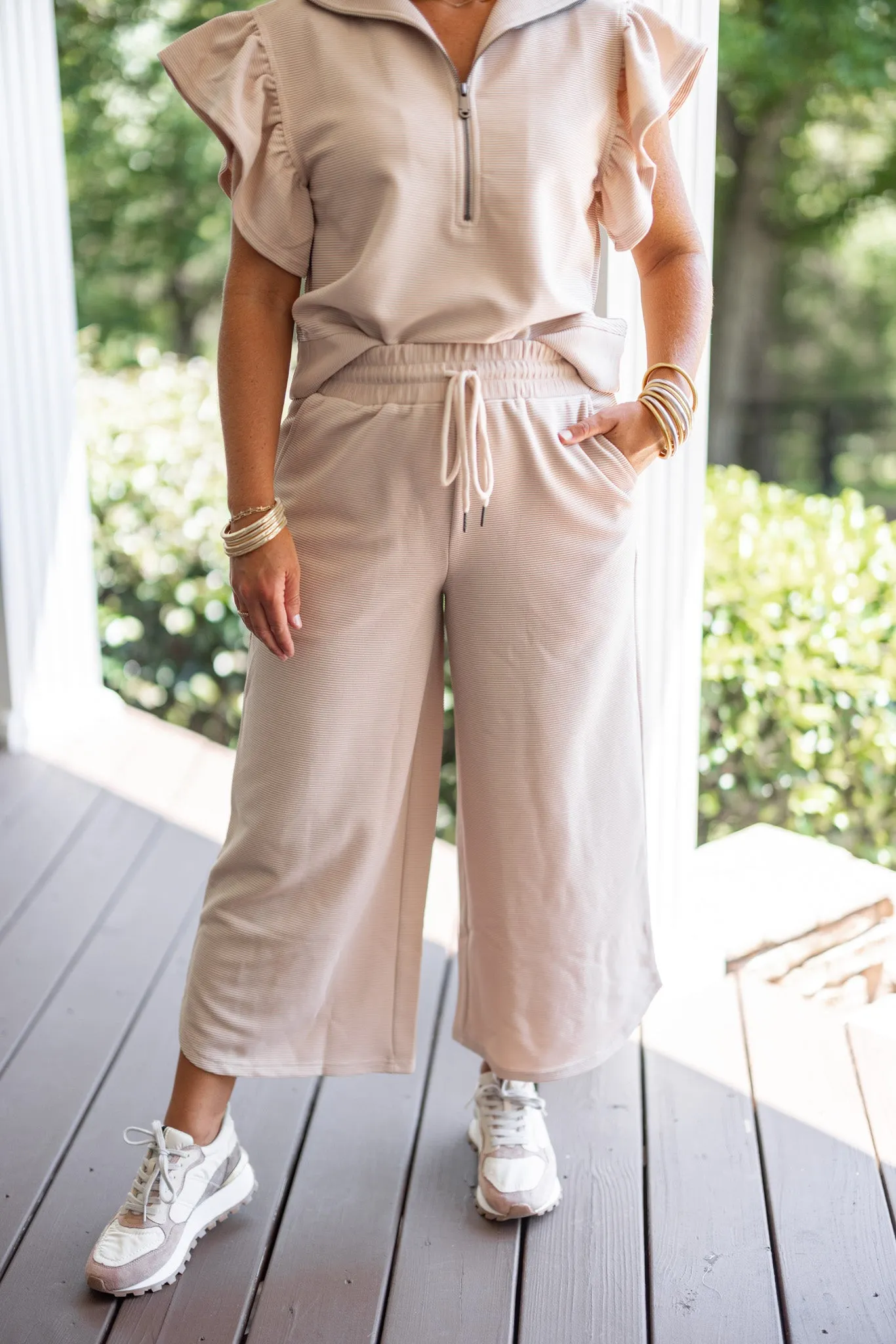 Everyday Elegance Taupe Textured Pants