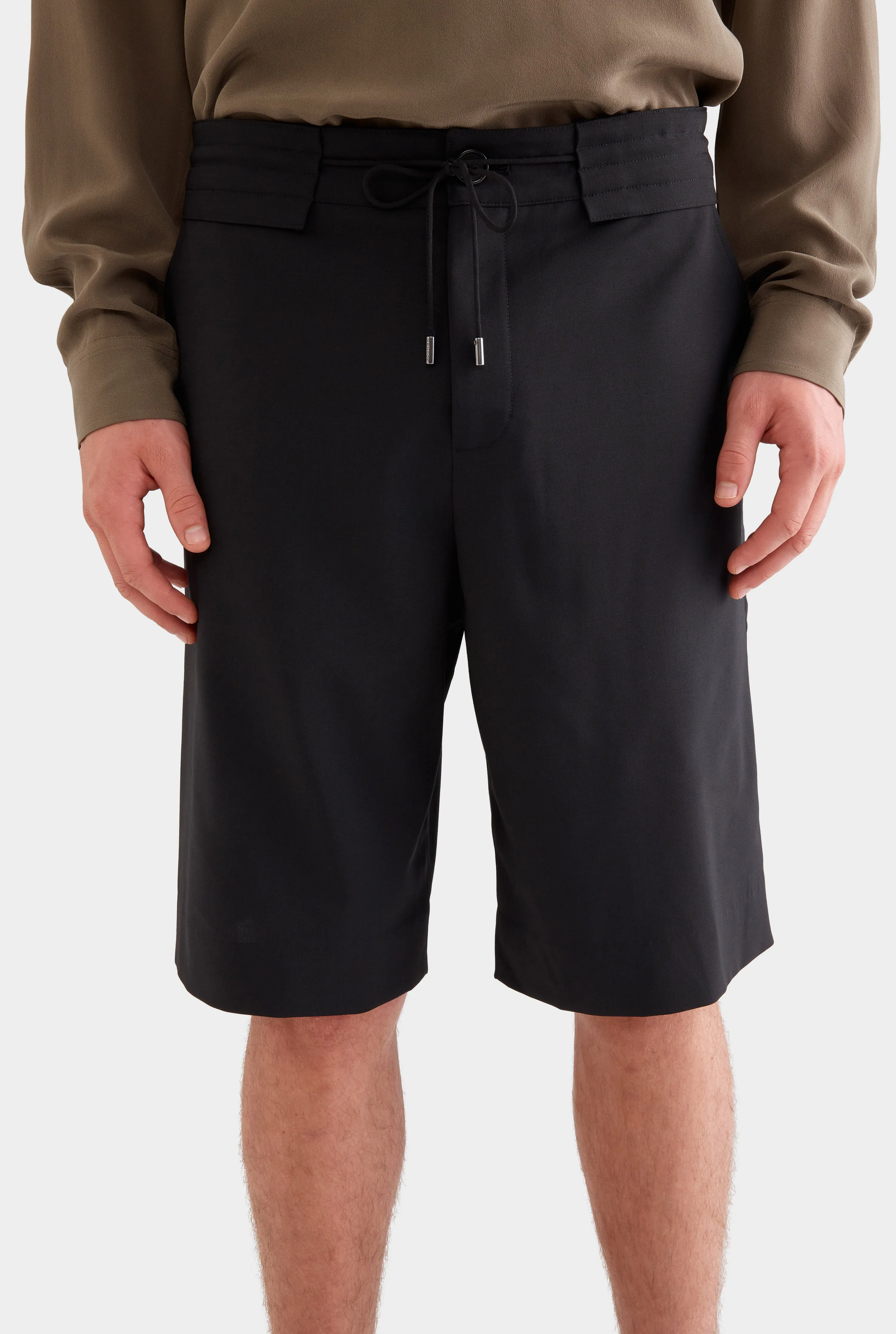 Fixed Waist Wool Short - Black