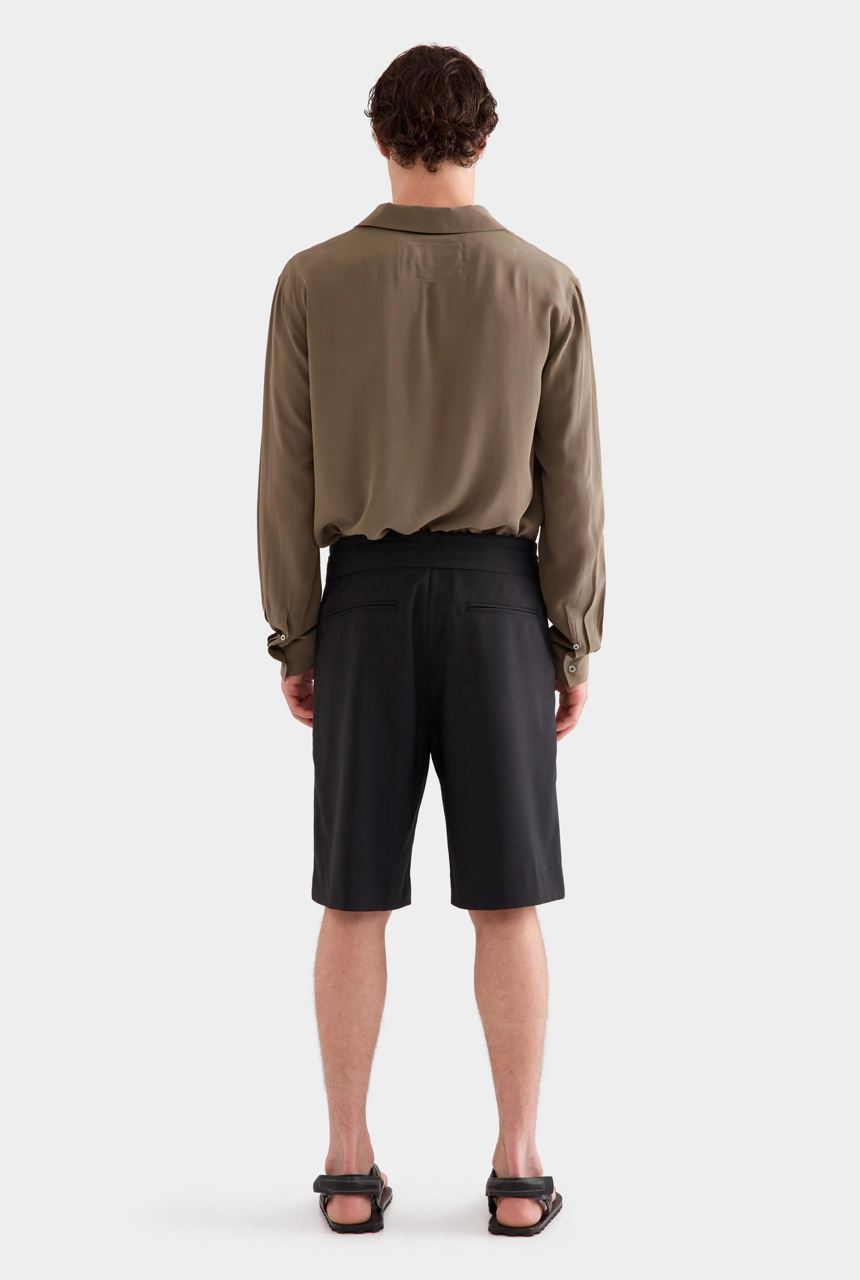 Fixed Waist Wool Short - Black