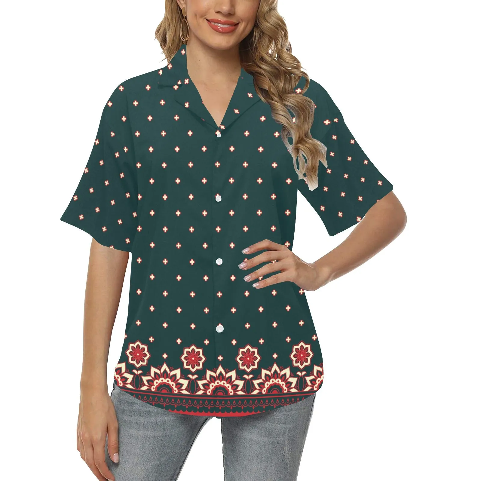 Floral Abstract Hawaiian Shirt for Women