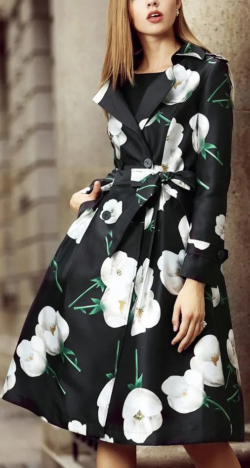 Floral Printed Trench Coat