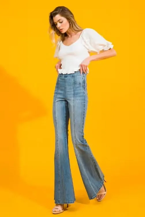 Flying Tomato Wide Leg Denim Pants Light Wash