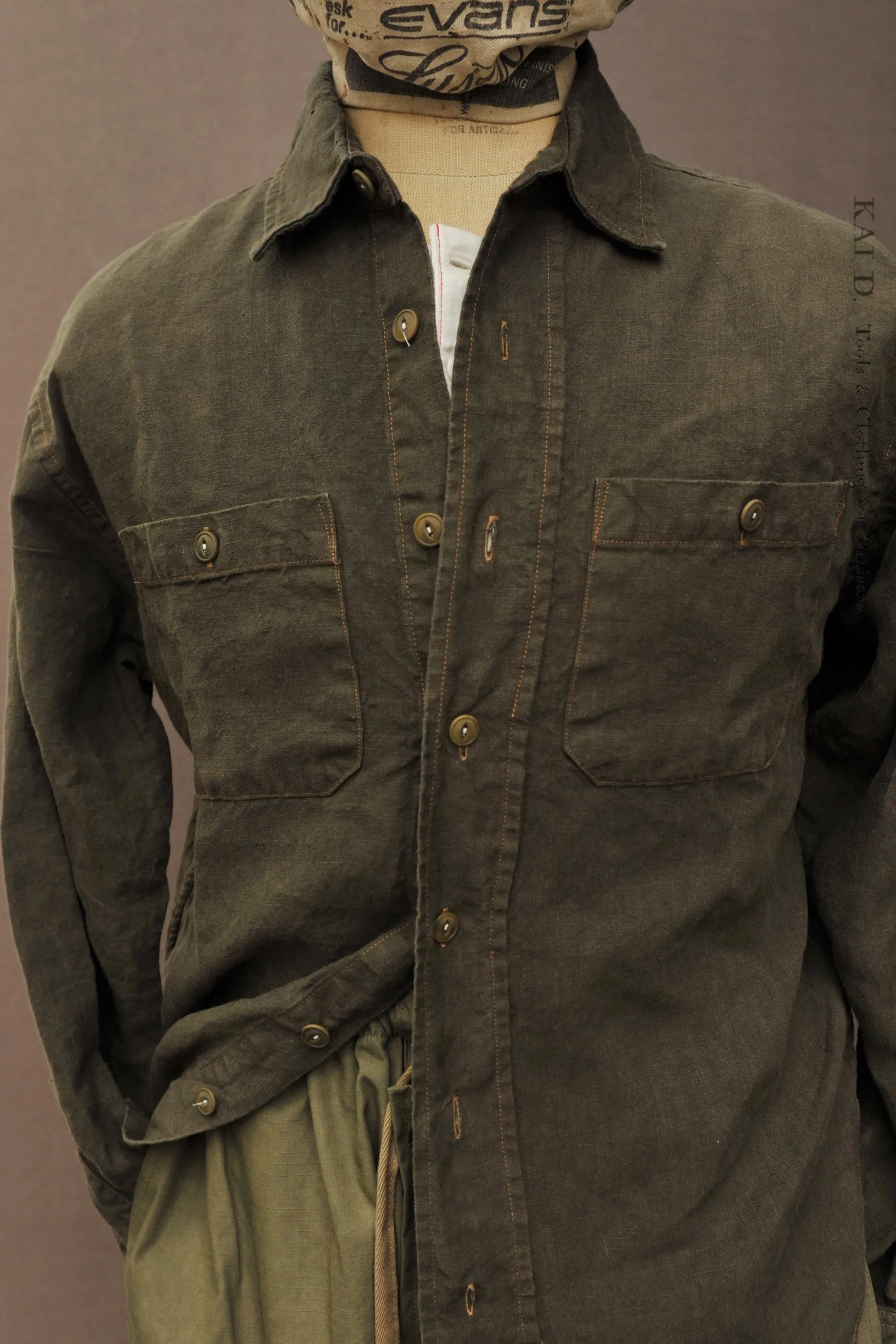 Garment Dyed Engineer Over Shirt - Deep Olive - M (NO RETURN)