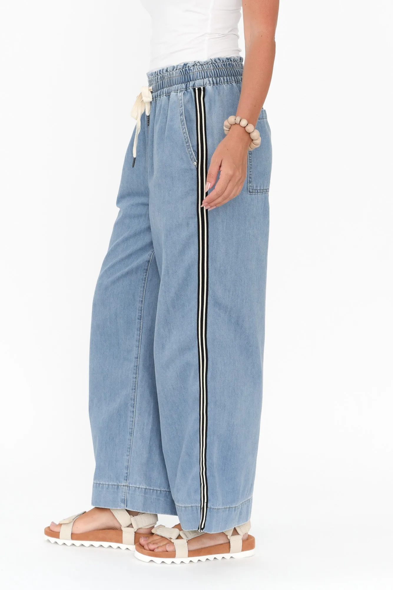 Greta Light Denim Stripe Wide Leg Pants