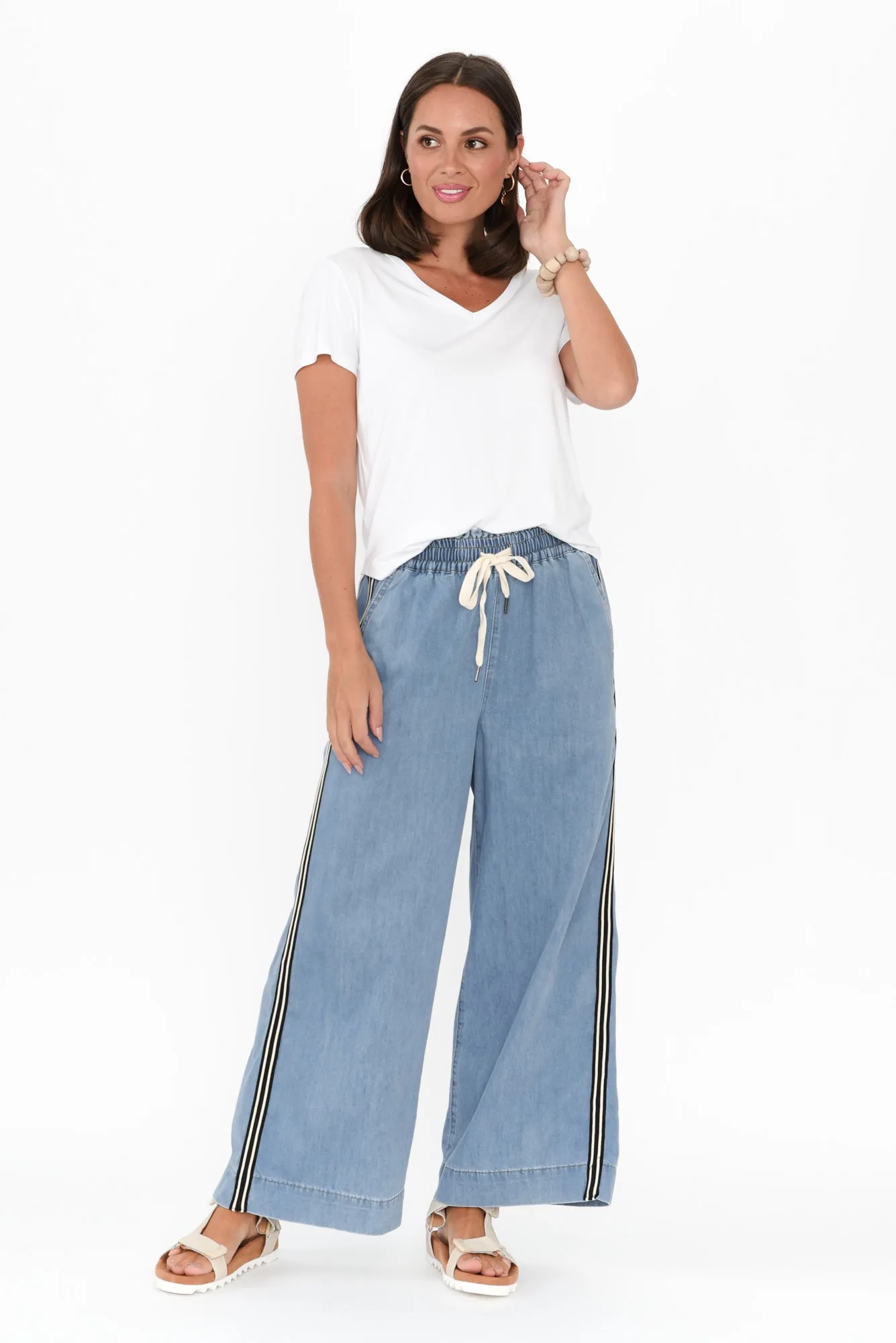 Greta Light Denim Stripe Wide Leg Pants