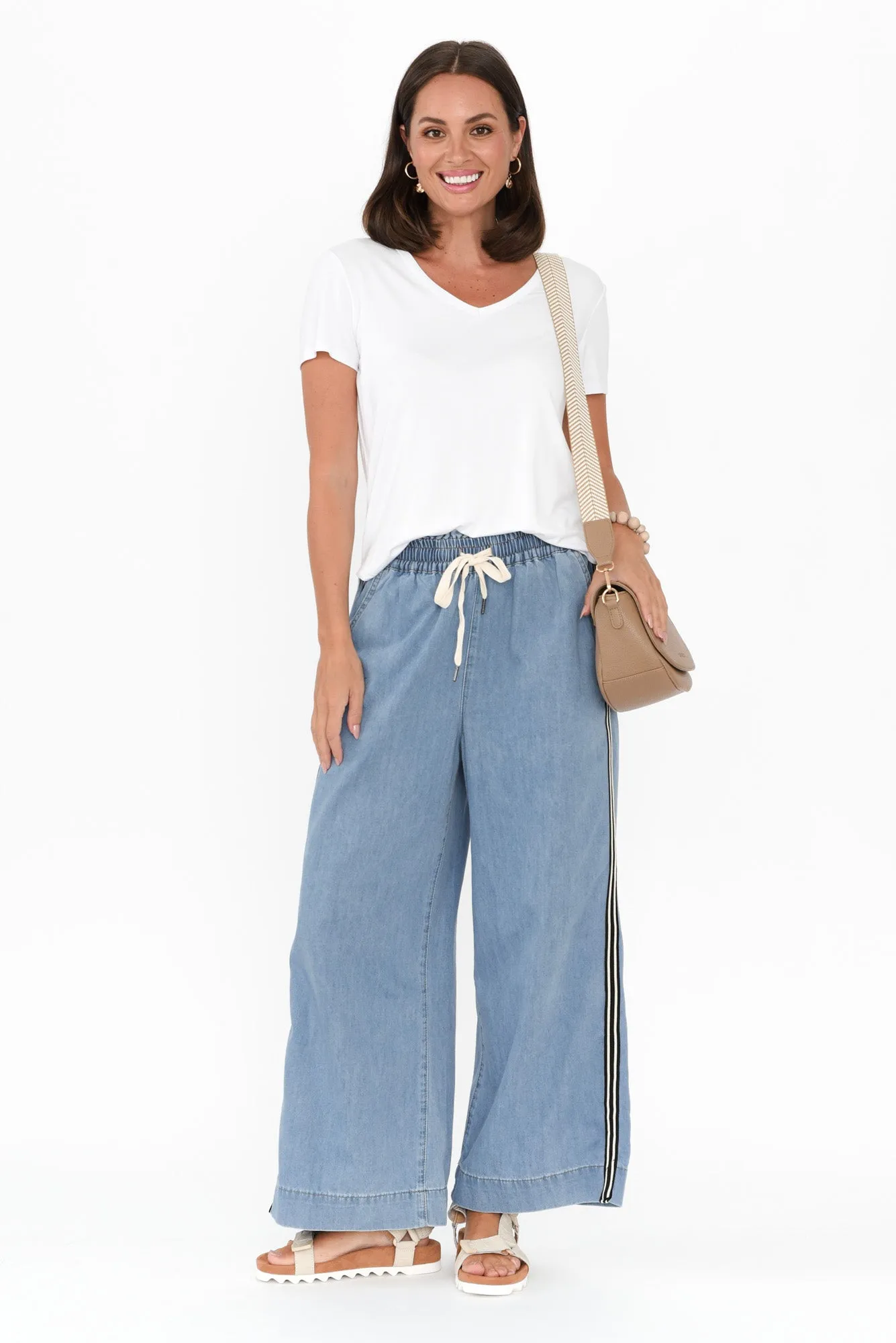 Greta Light Denim Stripe Wide Leg Pants