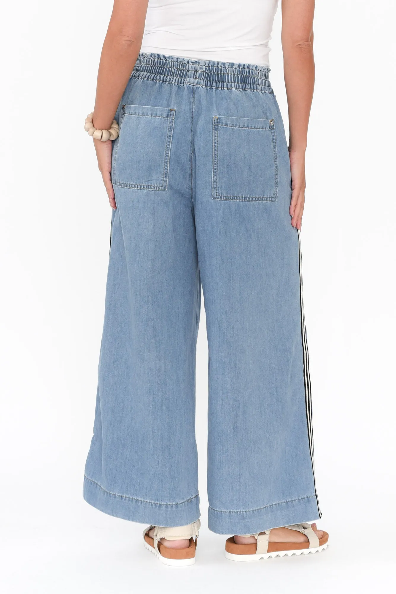 Greta Light Denim Stripe Wide Leg Pants