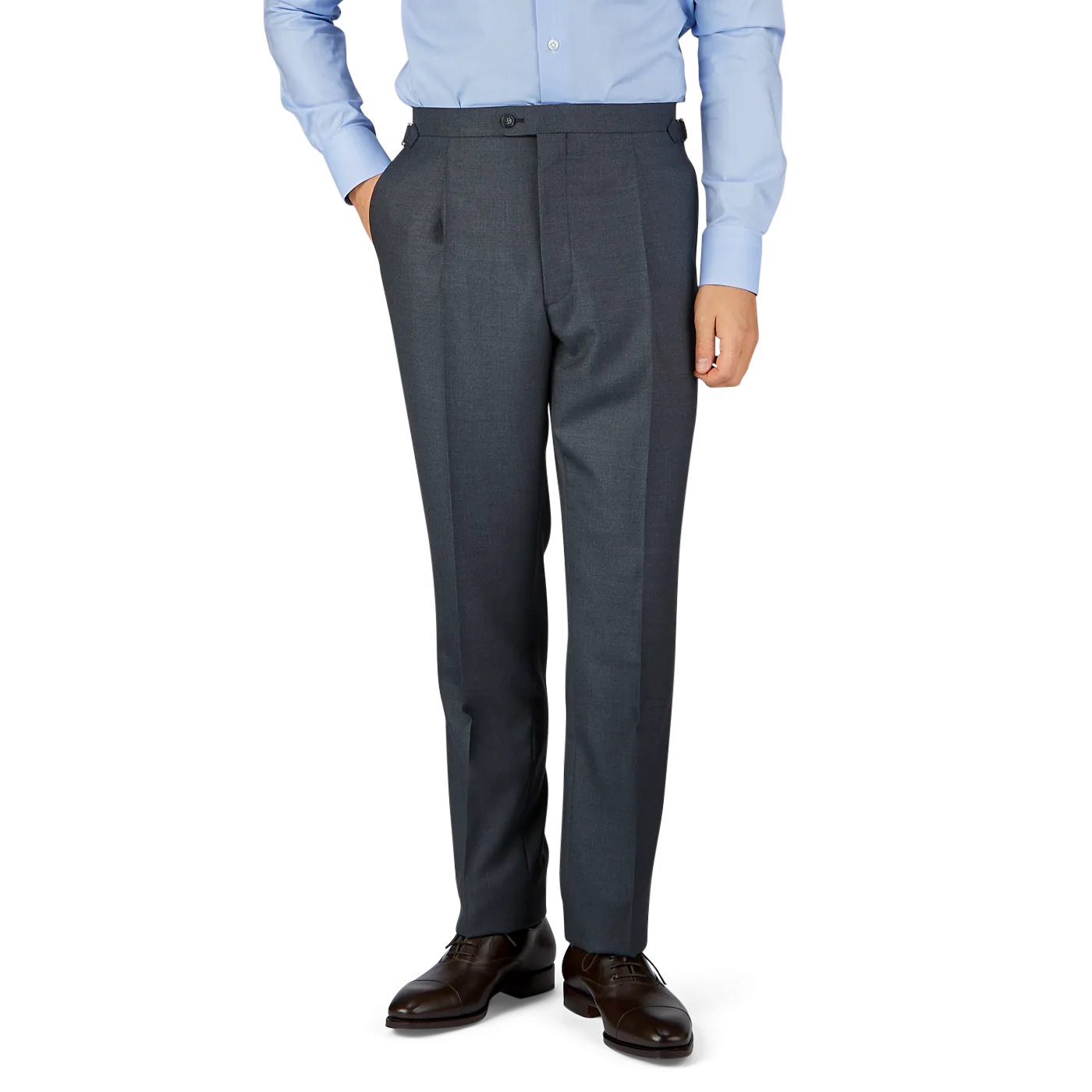 Grey Super 100's Wool Pleated Suit Trousers