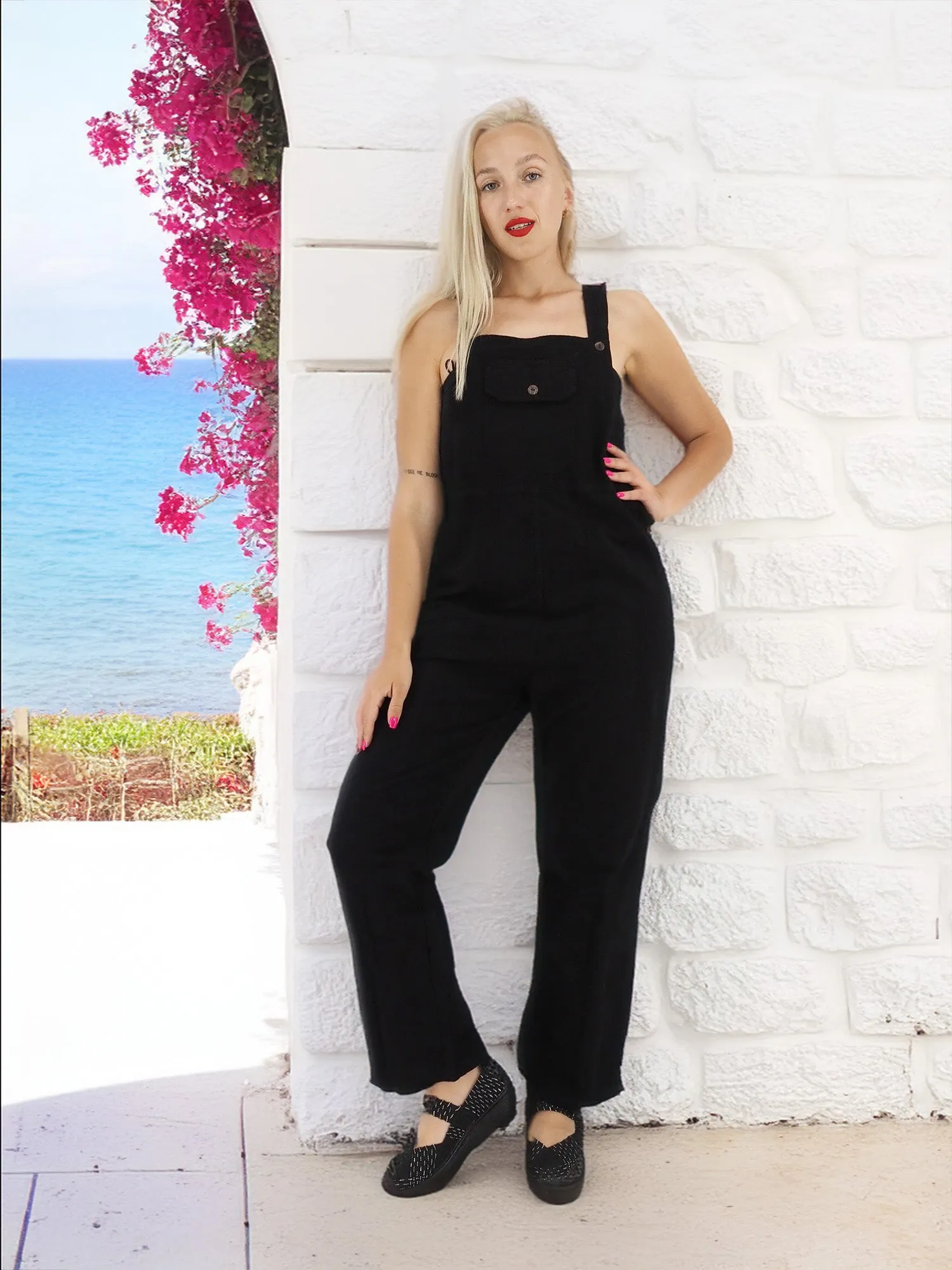 Handmade Fitted Boho Hippie Cotton Patchwork Pants Overall Jumper Size S/M Black