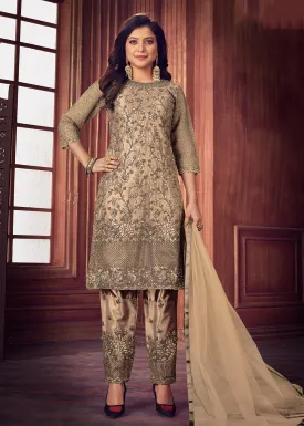 Indian Designer Beige Net Pant Style Salwar Suit