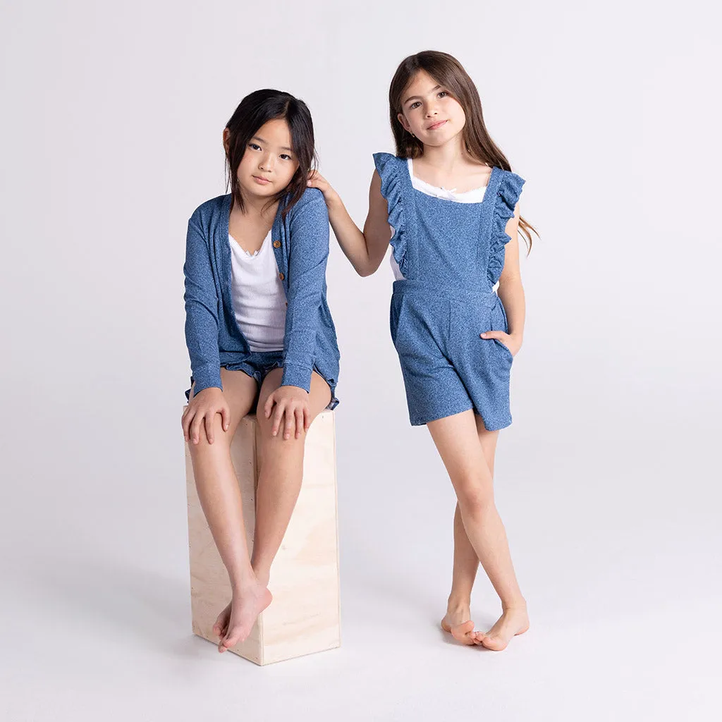 Indigo Denim French Terry Short Overalls