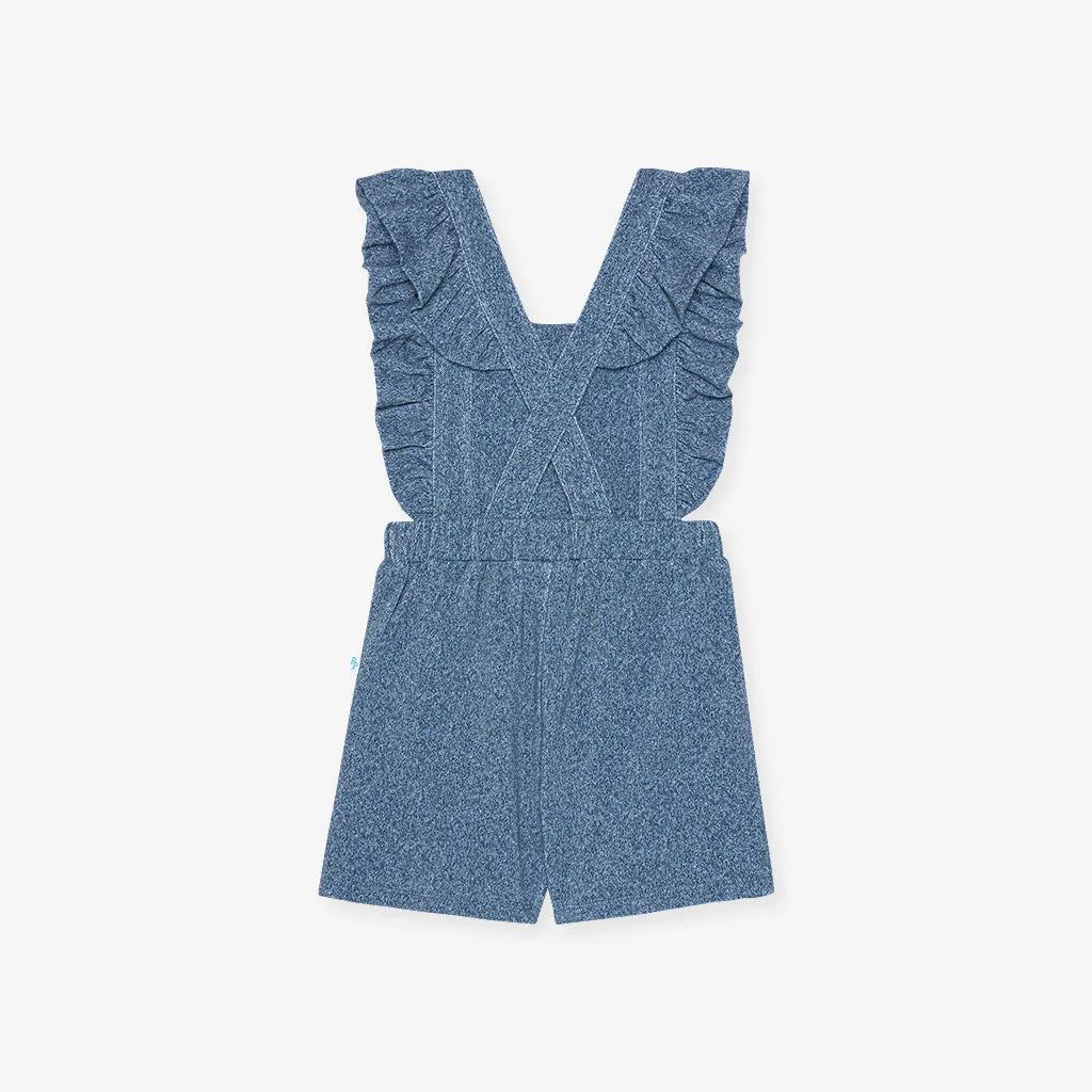 Indigo Denim French Terry Short Overalls