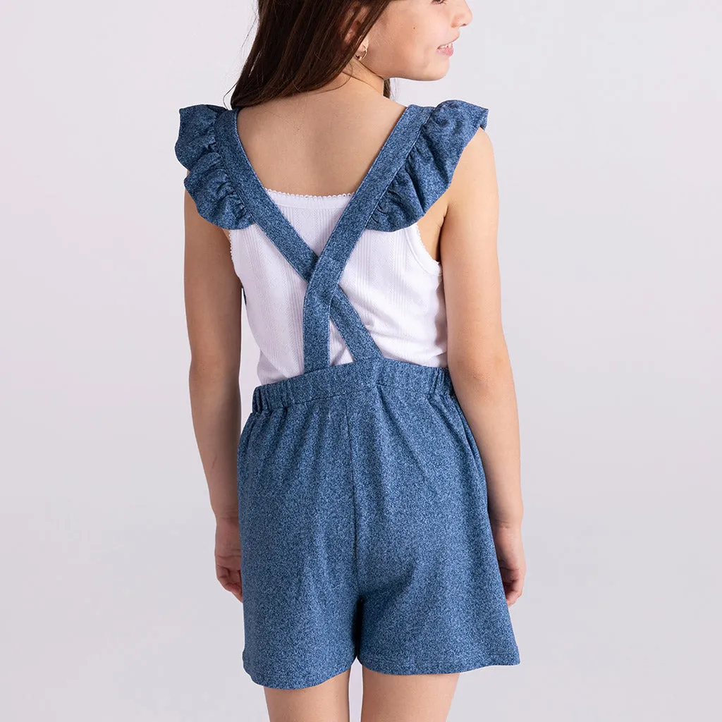 Indigo Denim French Terry Short Overalls